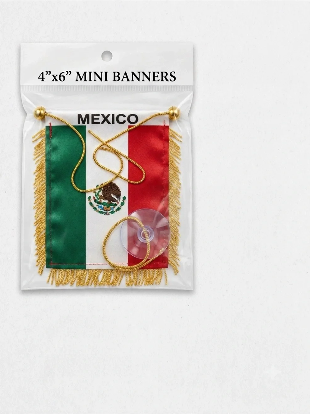 Mexico Mini Banner Car Flag with Gold Fringe - Pack of 2